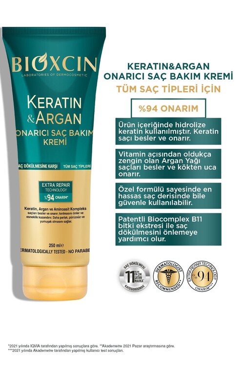 Bioxcin Keratin Argan Onarıcı Saç Bakım Kremi 250 