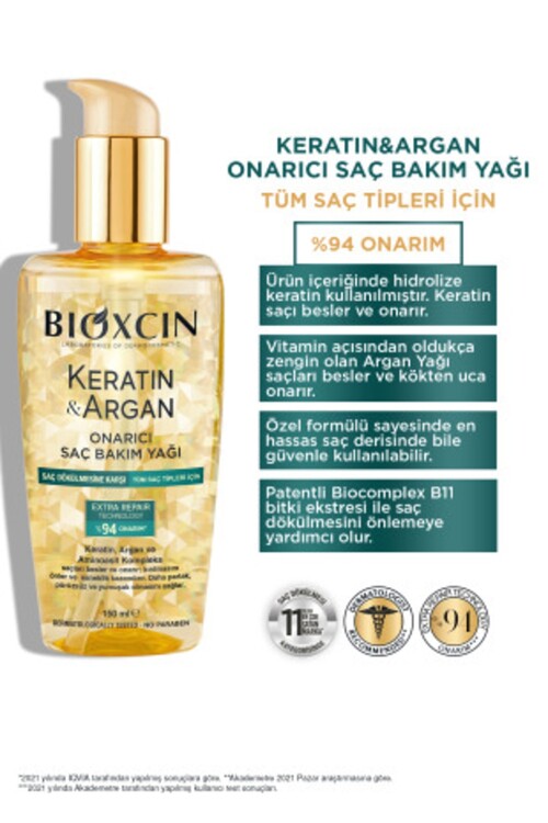 Bioxcin Keratin & Argan Onarıcı Saç Bakım Yağı 150