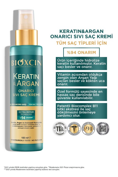 Bioxcin Keratin & Argan Onarıcı Sıvı Saç Bakım Kre