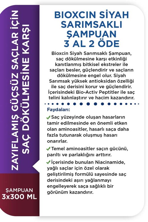 Bioxcin Siyah Sarımsak Şampuanı 3x300ml Set