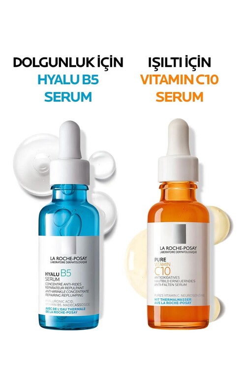 La Roche Posay Dolgunluk Veren Işıltı Seti C Vitamini Serum 30ml + Hyalu B5 10 ml Serum