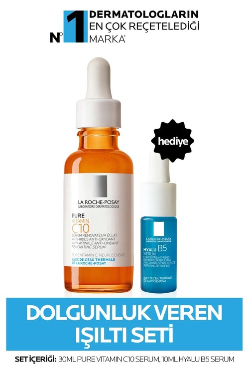 La Roche Posay - La Roche Posay Dolgunluk Veren Işıltı Seti C Vitamini Serum 30ml + Hyalu B5 10 ml Serum