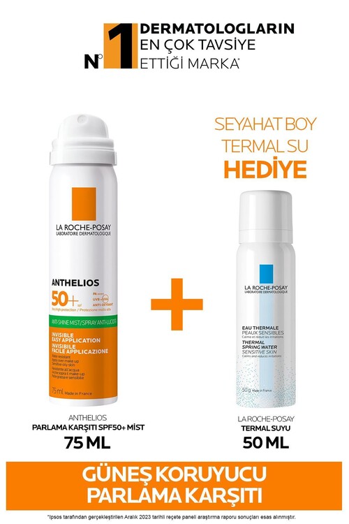 La Roche Posay - Güneş Koruyucu Cilt Bakım Seti: Anthelios Parlama Karşıtı SPF50+Güneş Mist 75ML & Termal Su 50ML