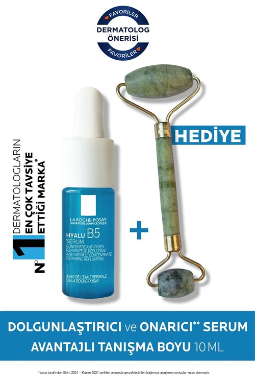 La Roche Posay - La Roche Posay Hyalu B5 Cilt Serumu Dolgunlaştırıcı & Onarıcı 10 ml Tanışma Boyu + Roller Yüz Masaj Aleti