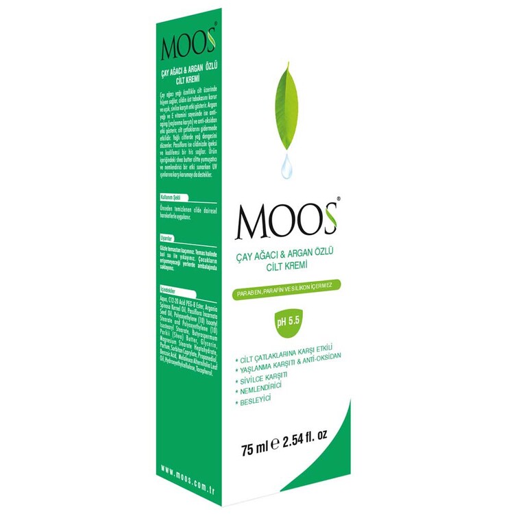 Moos - Moos Çay Ağacı ve Argan Özlü Cilt Bakım Kremi 75 m