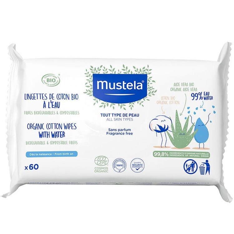 Mustela - Mustela Organic Pamuklu Islak Mendil 60 Adet