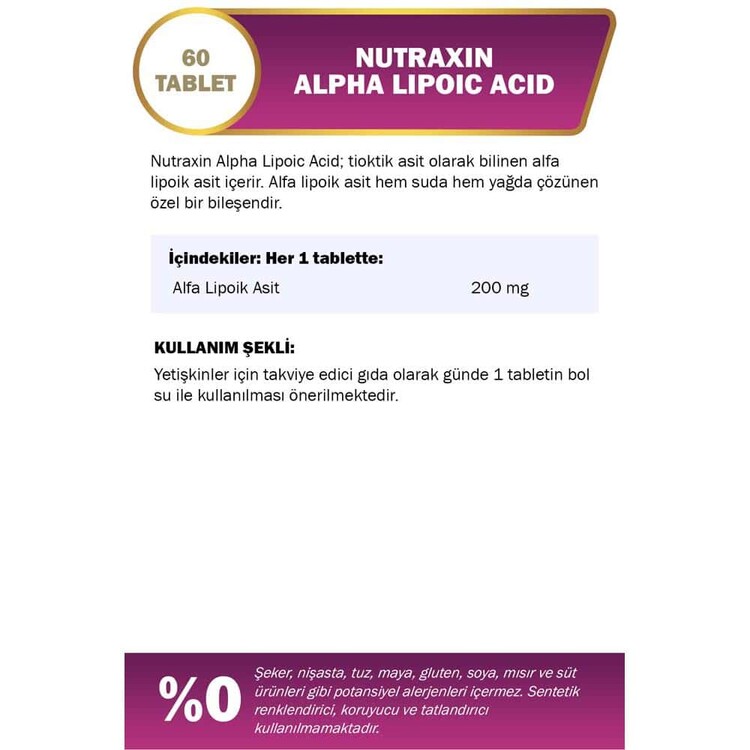 Nutraxin Alpha Lipoic Acid 200 Mg 60 Tablet