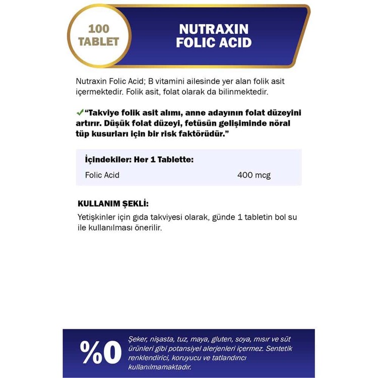 Nutraxin Folic Acid 400 mcg 100 Tablet