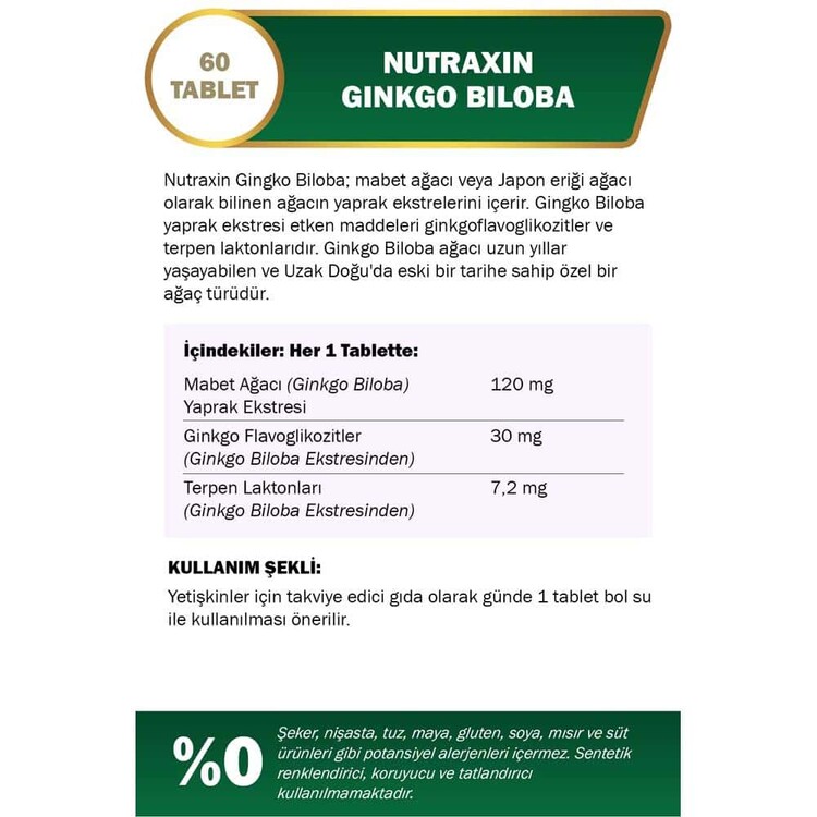 Nutraxin Ginkgo Biloba 60 Kapsül