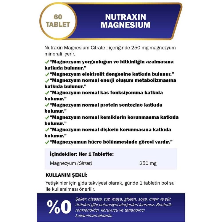 Nutraxin Magnesium 250 mg 60 Tablet