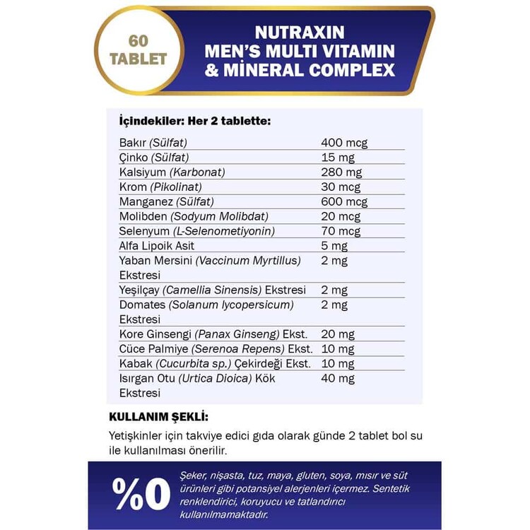 Nutraxin Multivitamin Erkek 60 Tablet