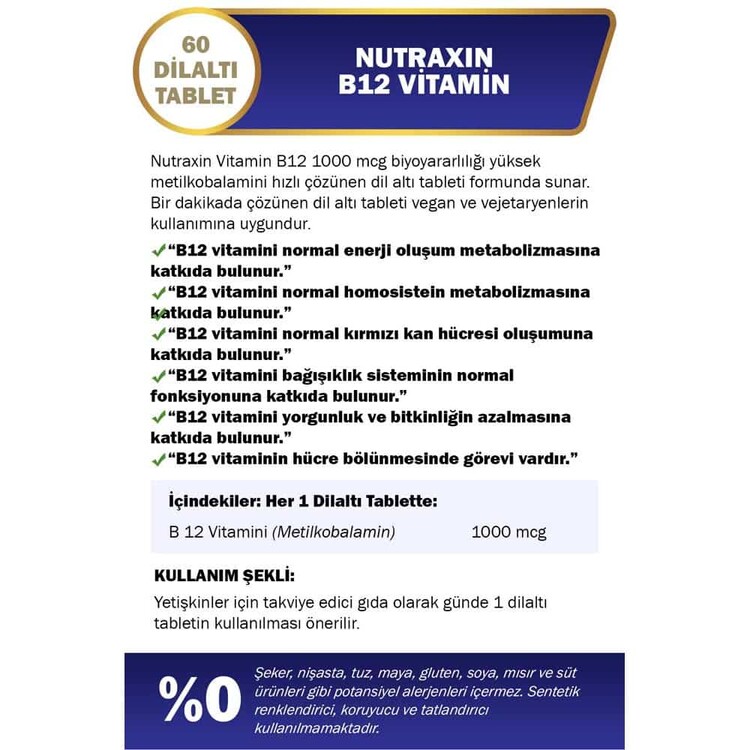 Nutraxin Vitals B12 Vitamin 60 Tablet