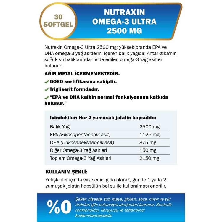 Nutraxin Vitals Omega-3 Ultra 2500 mg 30 Softgel, 