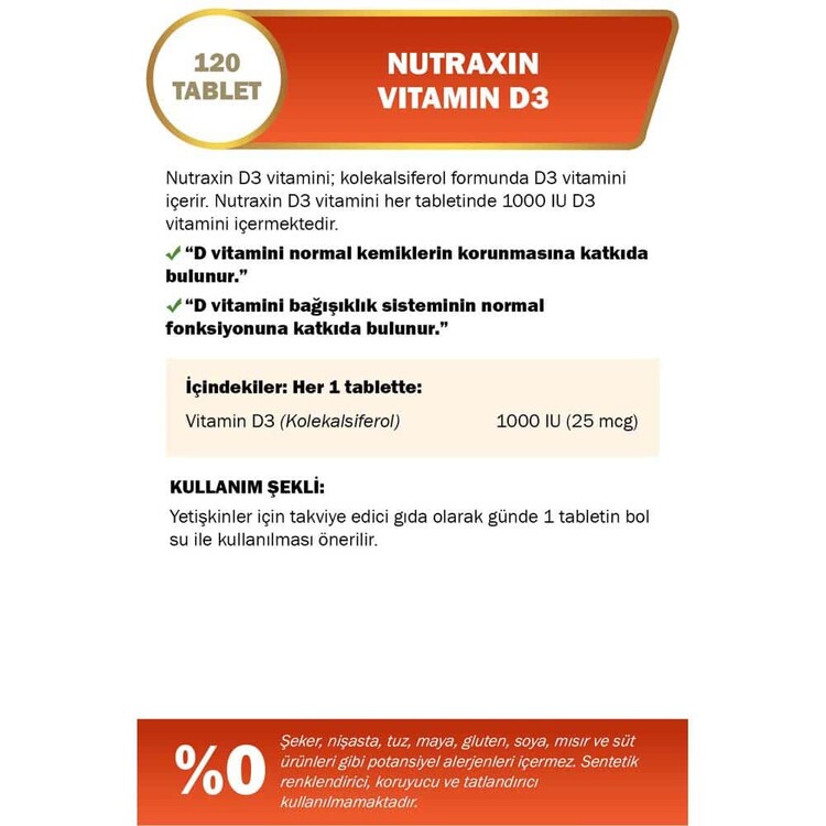 Nutraxin Vitamin D3 1000 IU 120 Tablet