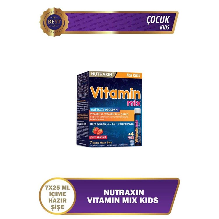 Nutraxin Vitamin Mix Çilek Aromalı +4 Yaş Takviye 