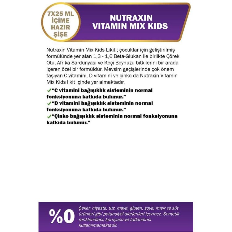 Nutraxin Vitamin Mix Çilek Aromalı +4 Yaş Takviye 