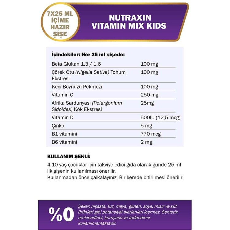 Nutraxin Vitamin Mix Çilek Aromalı +4 Yaş Takviye 