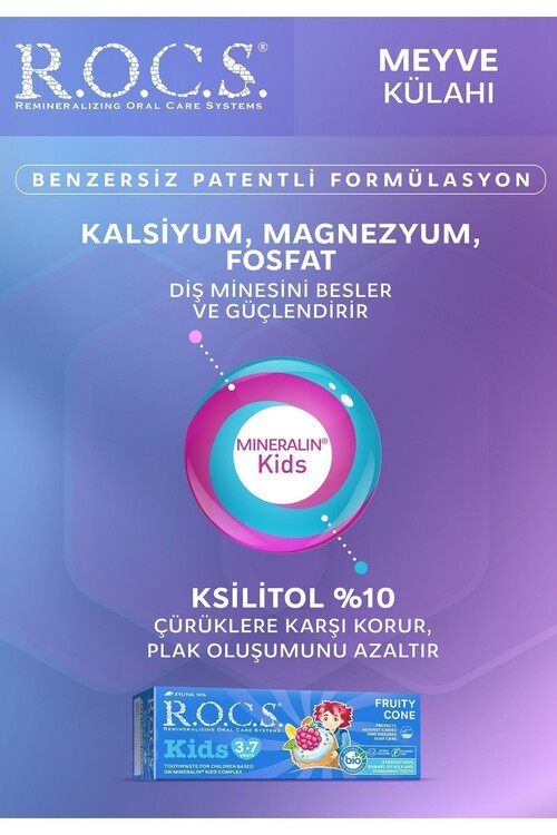 Rocs Kids 3-7 Yaş Meyveli Çocuk Diş Macunu Meyve Külahı 35ml.