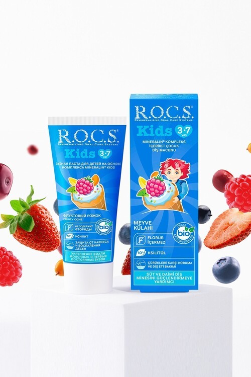 Rocs Kids 3-7 Yaş Meyveli Çocuk Diş Macunu Meyve Külahı 35ml.