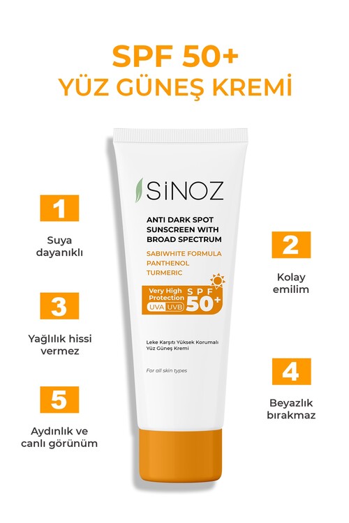 Sinoz SPF 50+ Yüz Güneş Kremi - Normal ve Kuru Cil