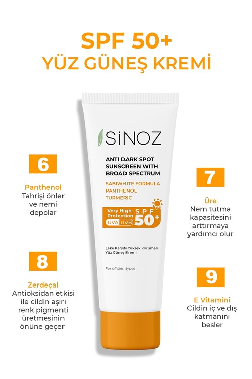 Sinoz SPF 50+ Yüz Güneş Kremi - Normal ve Kuru Cil