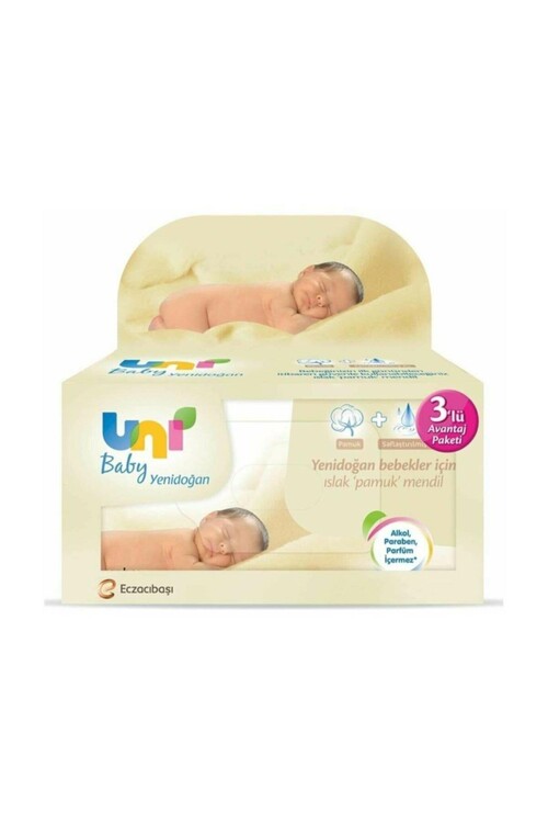 Uni Baby - Uni Baby Yenidoğan 3lü 120 Yaprak Islak Mendil