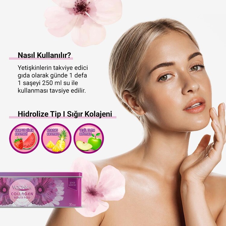 Voonka Ananas Aromalı Kolajen 30 Saşe x3 (3 Aylık Paket) + Efervesan Tablet Hediyeli!