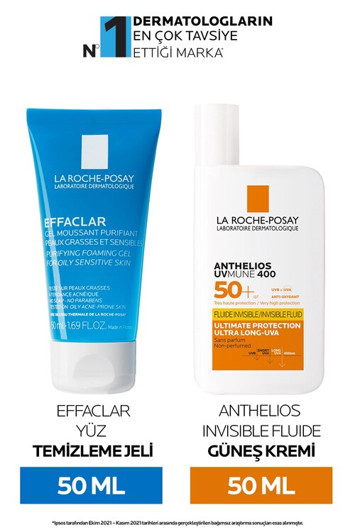 La Roche Posay - Yüz Bakım Seti - Anthelis Uvmune Fluid Yüz Güneş Kremi&Effaclar Yüz Yıkama Jeli 50ml 8690595100401