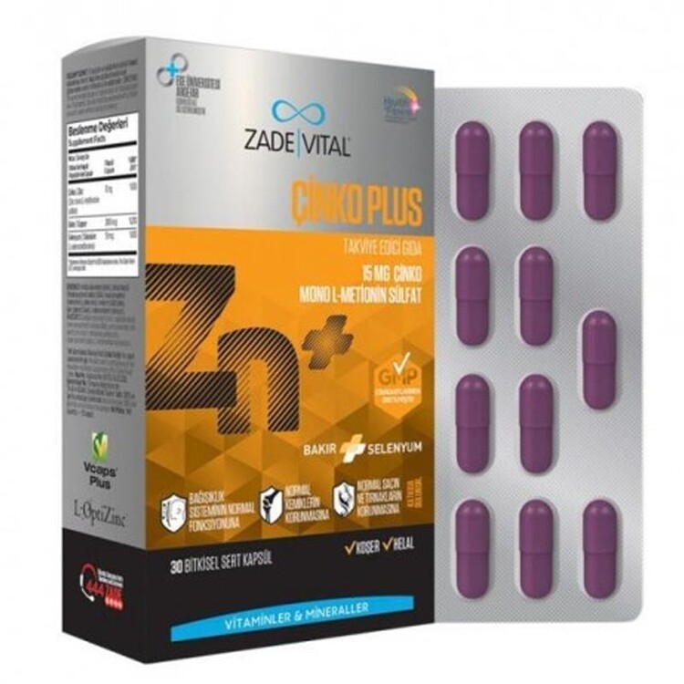 Zade Vital - Zade Vital Çinko Plus Takviye Edici Gıda 30 Kapsül