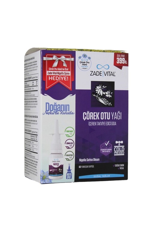 Zade Vital Çörek Otu Yağı 60 Kapsül + Nigefix Sprey 10 ml Hediye